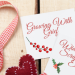 Growing With Grief Winter Break Scrapbooking Event; decorative banner with ribbon and felt hearts