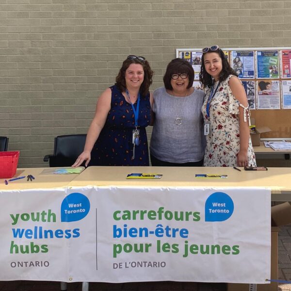 Yorktown Family Services Staff at Jane Street Hub Annual BBQ 2023; from left to right: Tiffany Riddell, Suzette Arruda-Santos, Janine Fernandes